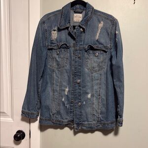Stradivarius Light Blue Denim Jacket - oversized - distressed wash - small